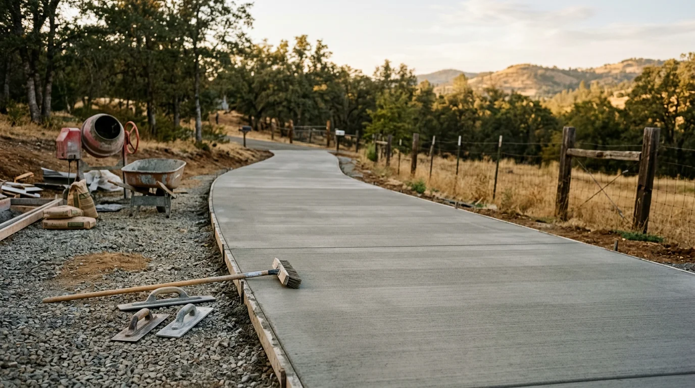 Freshly poured and finished concrete driveway