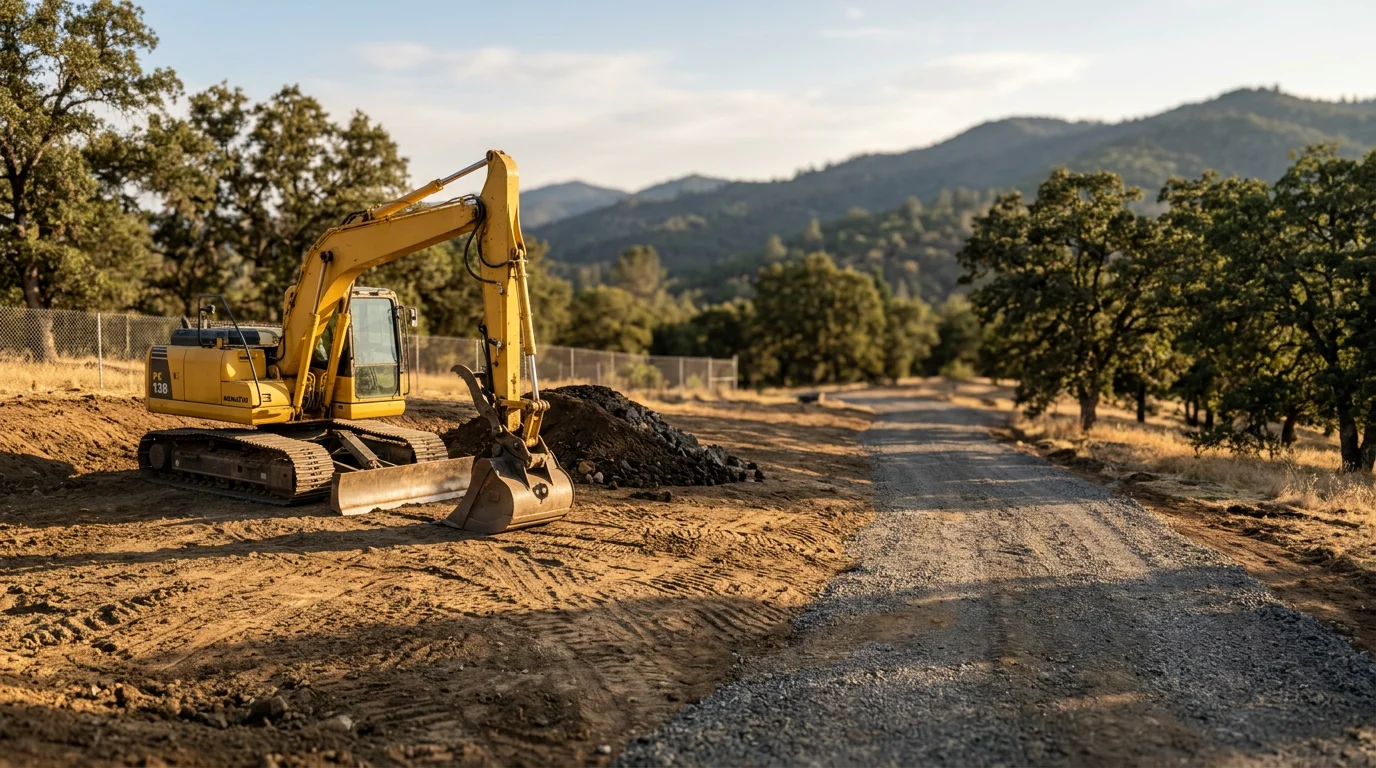 Excavation equipment grading a construction site